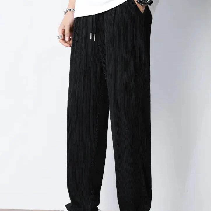 Hvite Ice Silk Sommerbukser for Herre – Lette, Vide Streetwear Bukser