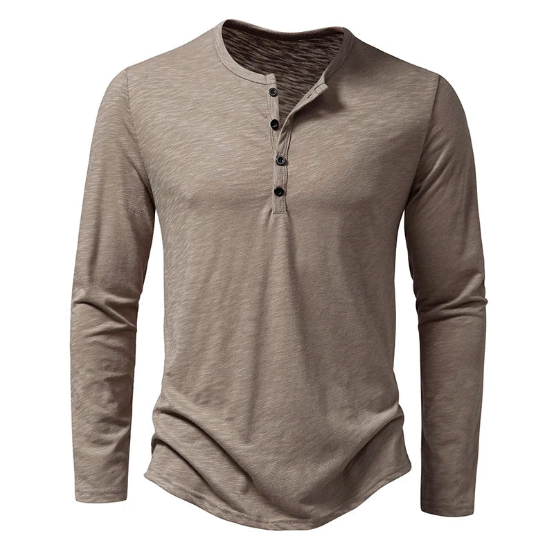 Herre Henley T-skjorte i Bomull – Langermet &amp; Pustende | Casual Basisgenser med Knapper