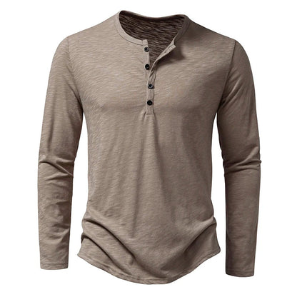 Herre Henley T-skjorte i Bomull – Langermet &amp; Pustende | Casual Basisgenser med Knapper