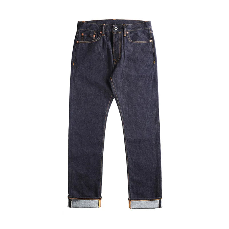 Slim Straight Jeans for Menn – 12oz Rinsed Red Selvedge Denim | Klassiske Tidløse Jeans i Premium Kvalitet – Mørk blå (Onewash)
