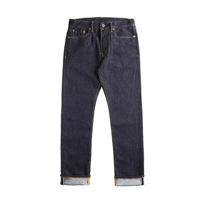 Slim Straight Jeans for Menn – 12oz Rinsed Red Selvedge Denim | Klassiske Tidløse Jeans i Premium Kvalitet – Mørk blå (Onewash)