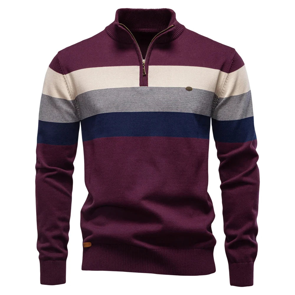 Herregenser med Høy Krage og Glidelås – Myk Bomullsgenser til Høst og Vinter | Varm og Elegant Pullover i Klassisk Stil