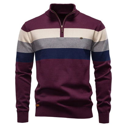 Herregenser med Høy Krage og Glidelås – Myk Bomullsgenser til Høst og Vinter | Varm og Elegant Pullover i Klassisk Stil