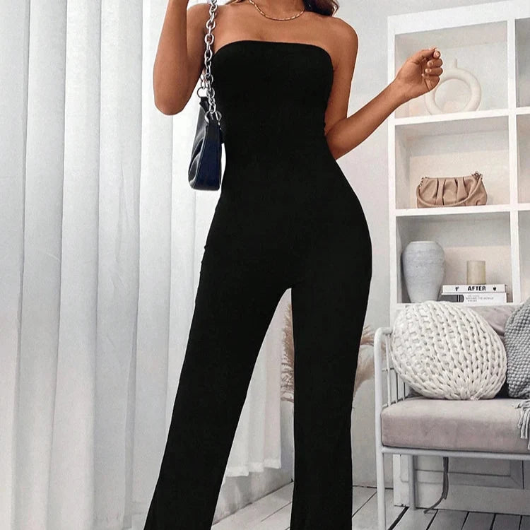 Sommer Jumpsuit-Bukser med Snøring i Midjen – Elegant, Figursydd &amp; Komfortabel – Svart