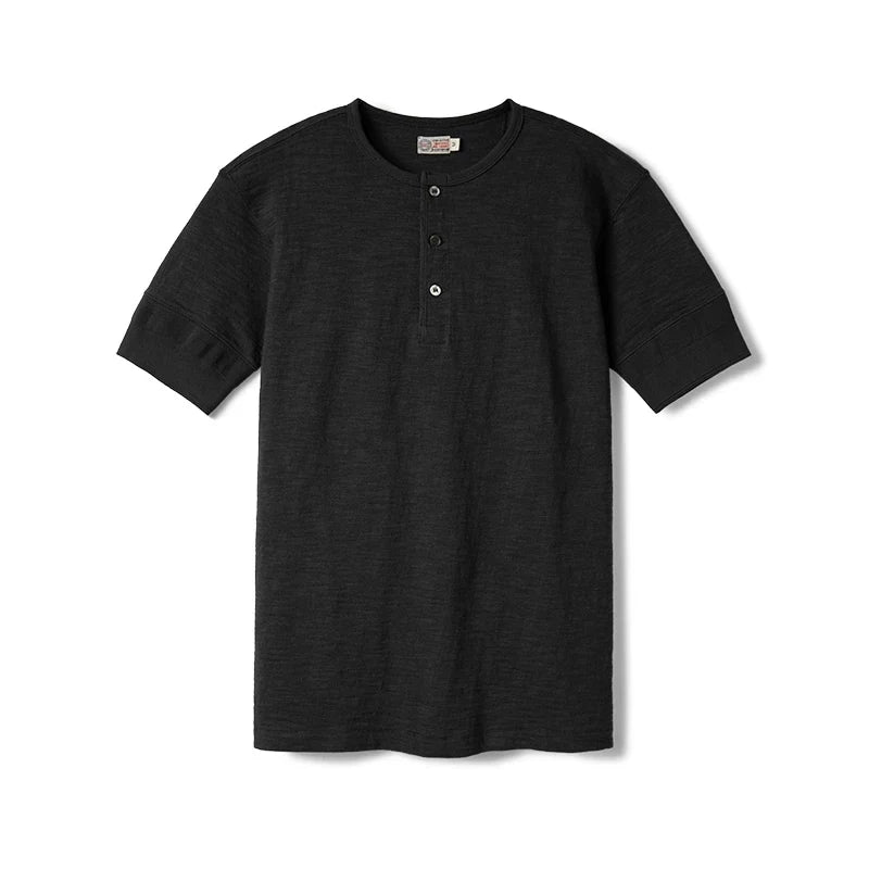 Loopwheel Henley T-skjorte til Herre – 300g Slub Bomull Vintage Stil