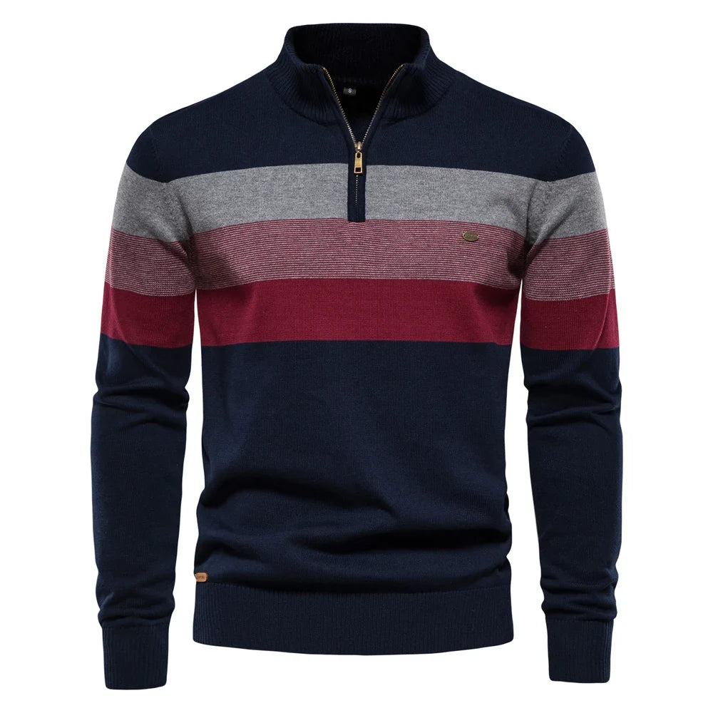 Herregenser med Høy Krage og Glidelås – Myk Bomullsgenser til Høst og Vinter | Varm og Elegant Pullover i Klassisk Stil