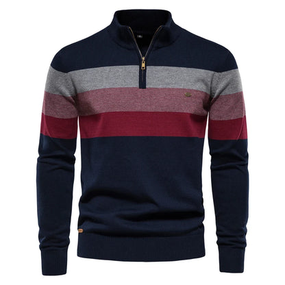 Herregenser med Høy Krage og Glidelås – Myk Bomullsgenser til Høst og Vinter | Varm og Elegant Pullover i Klassisk Stil