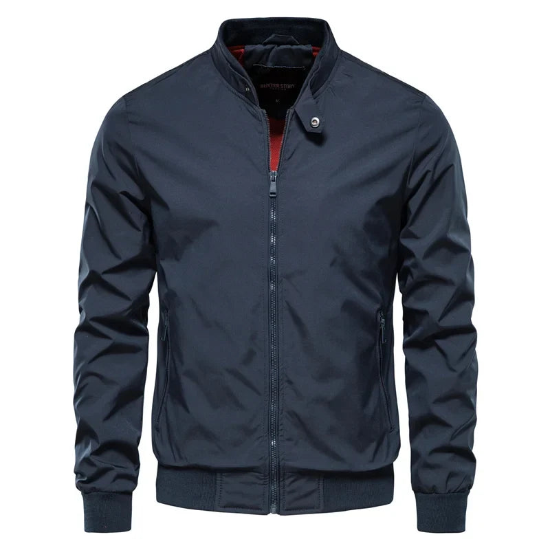 Herre Baseballjakke – Slim Fit Bomber | Ensfarget &amp; Casual med Ståkrage