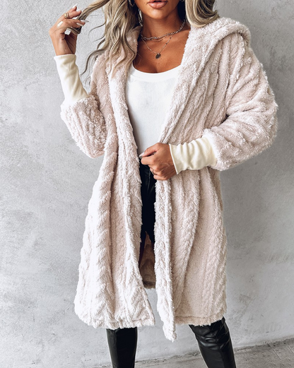 Longline fleecejakke med hette