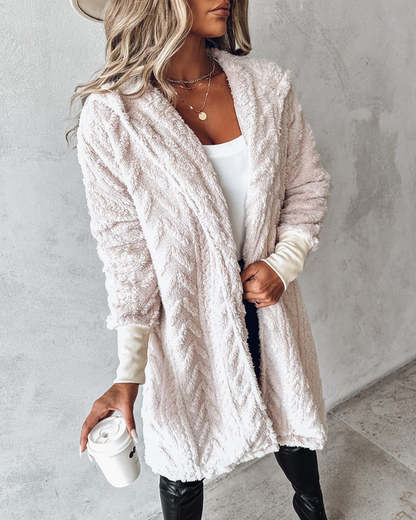 Longline fleecejakke med hette