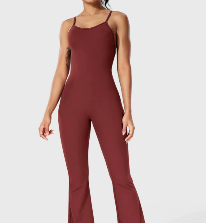 Bodycon rompers med lange flare-bukser, kryssende rygg og åpen rygg