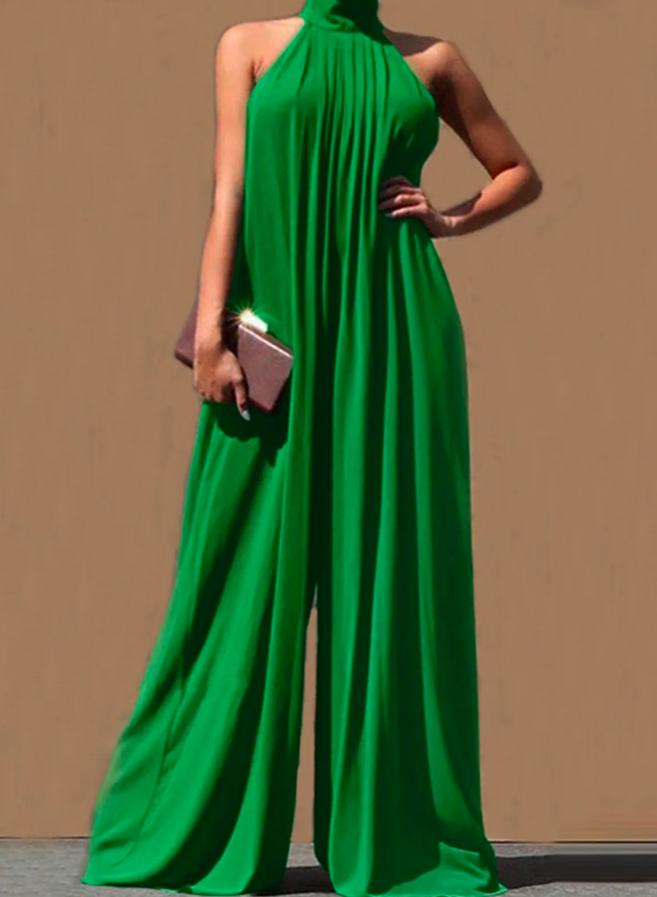 Ermeløs halterneck ensfarget, uformell jumpsuit