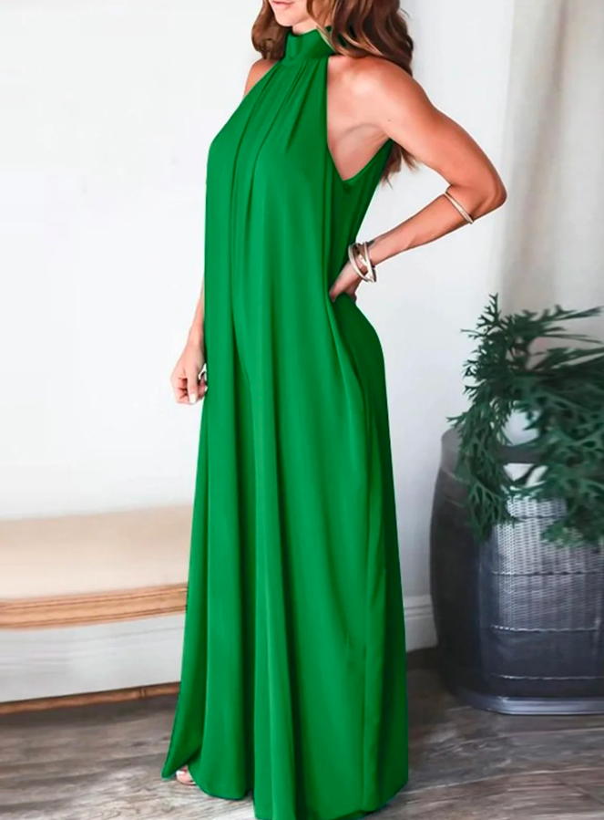 Ermeløs halterneck ensfarget, uformell jumpsuit