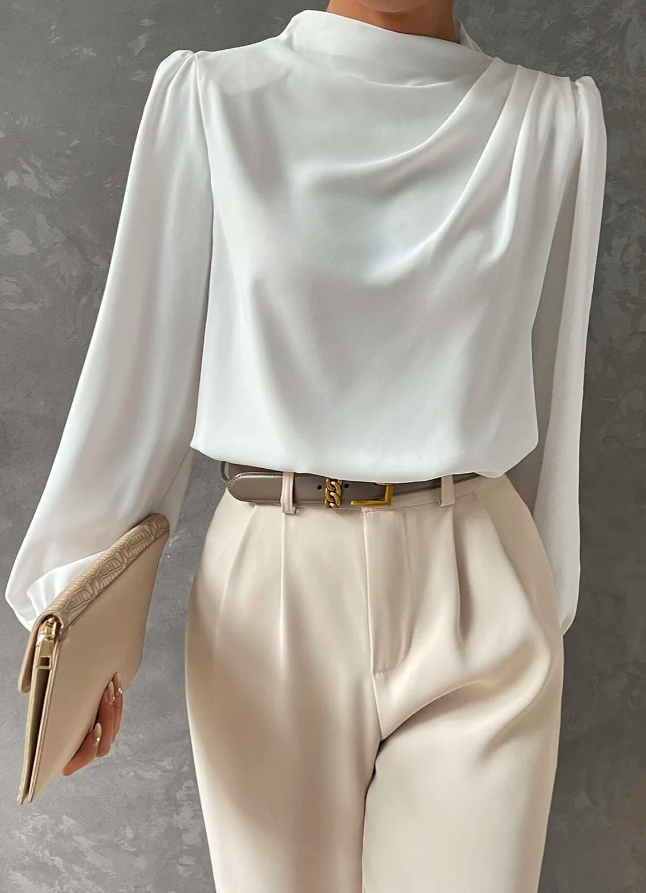 Bluse med stående krage, elegant, ensfargede, regular fit