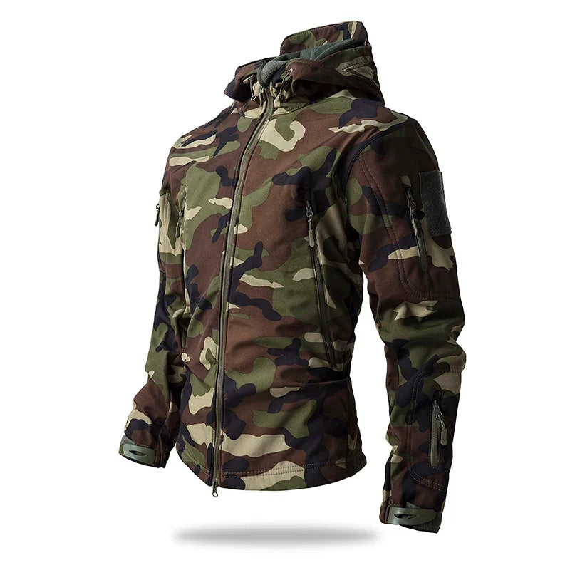Softshell Taktisk Jakke – Vanntett &amp; Vindtett med Fleecefor | Herre Camouflage Hettejakke til Jakt &amp; Friluft
