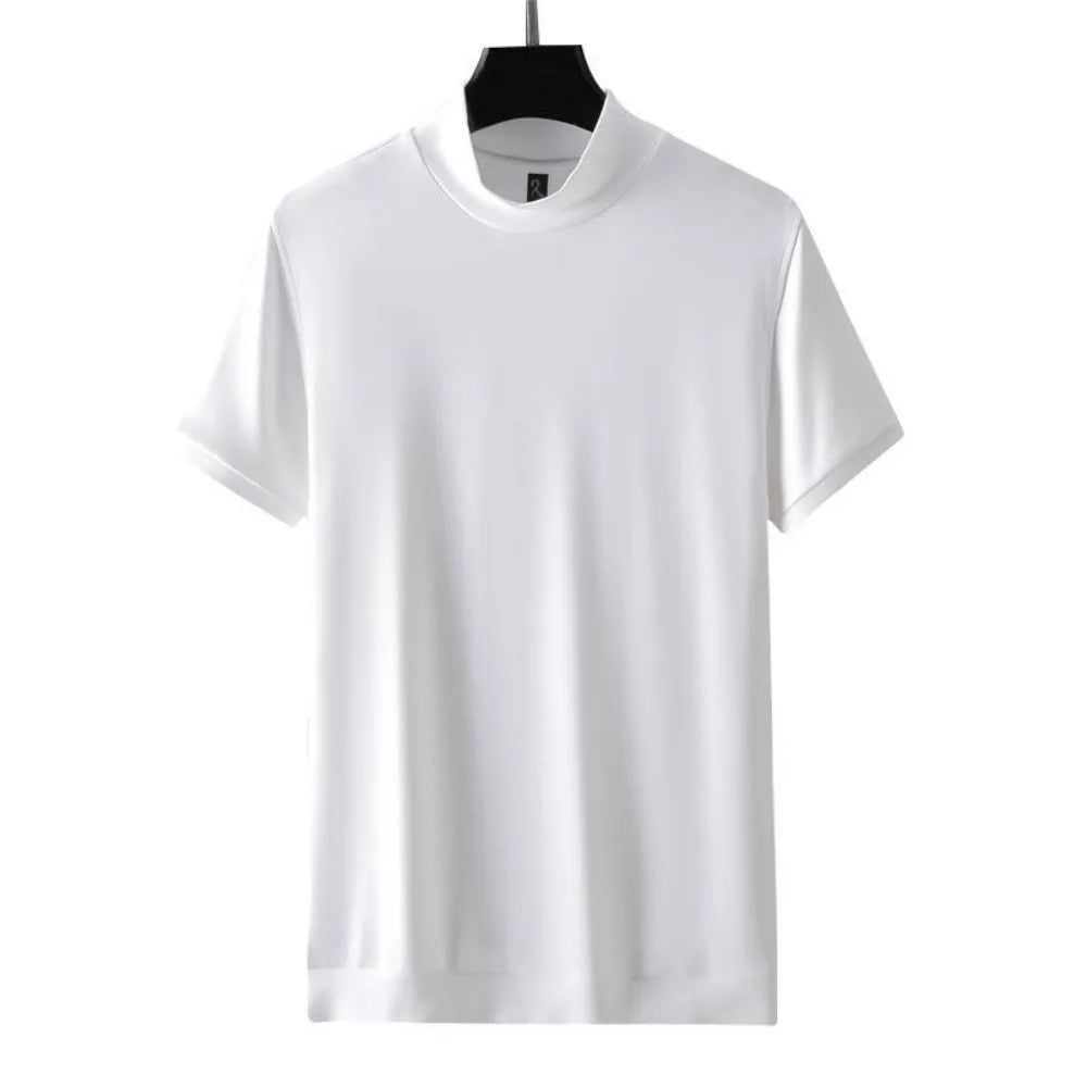 Klassisk Y2K Turtleneck T-skjorte for Herre – Kortermet Streetwear i Myk Modal – Høy hals brun