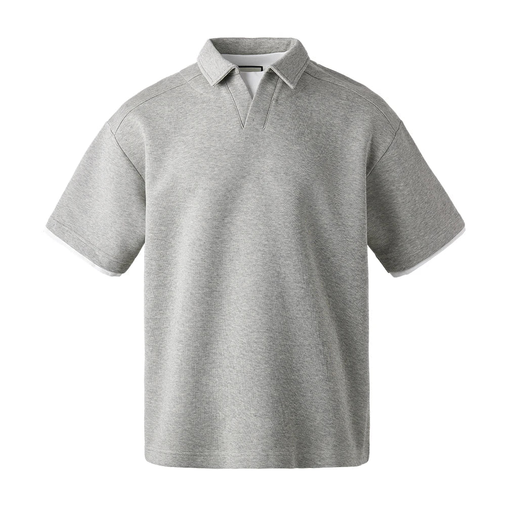 Polo T-skjorte til Herre – Retro Kortermet Topp med Lag-på-Lag Effekt