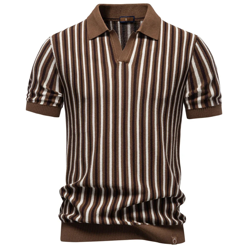 Stripet Ice Silk Polo T-skjorte til Herre – Sval &amp; Pustende Sommerstil