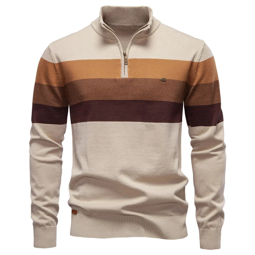 Herregenser med Høy Krage og Glidelås – Myk Bomullsgenser til Høst og Vinter | Varm og Elegant Pullover i Klassisk Stil