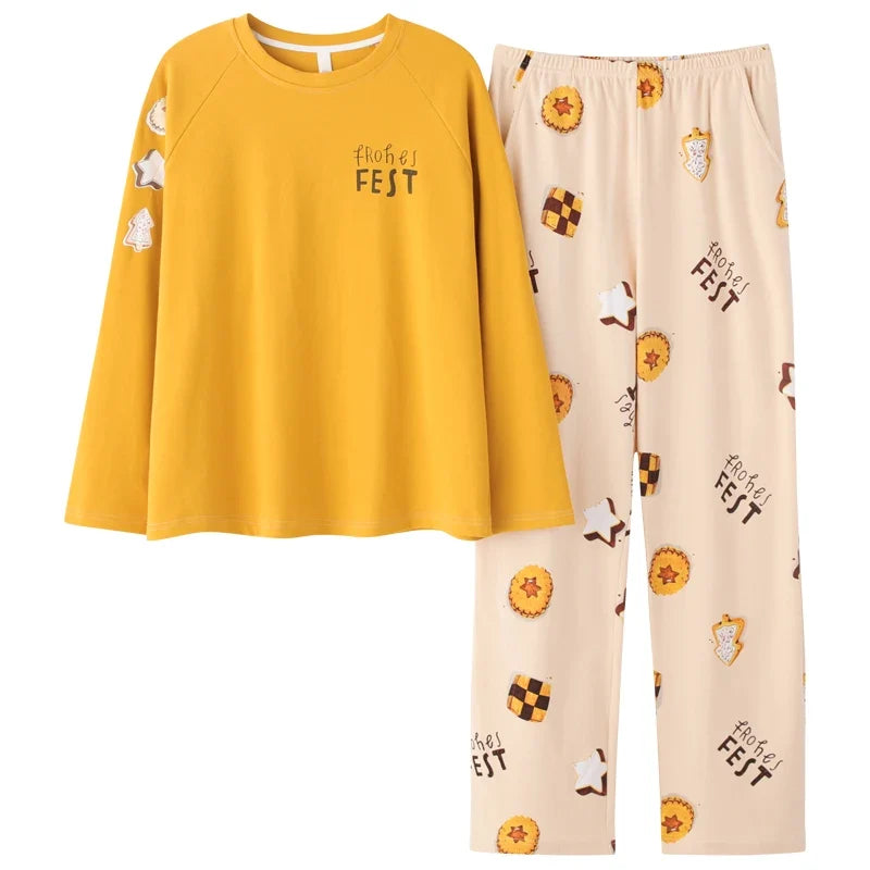 Kordfløyel-Pysjamas til Dame – Varmt Vintersett i Bomull, Løs Passform (Langermet) | Mykt Loungewear