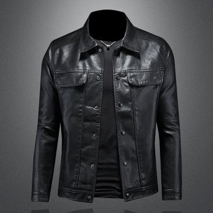 Stilren Herre Skinnjakke med Krage – Slim Fit Motorsykkeldesign i Ensfarget Look (M–5XL)