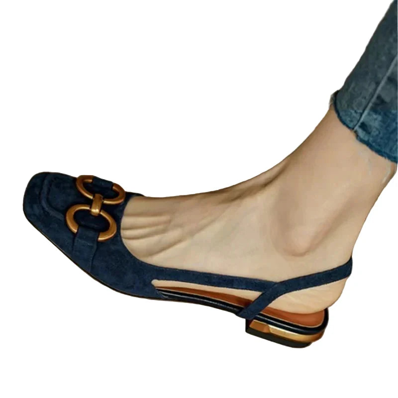 Elegante Damesandaler – Komfortable Slip-On med Lav Hæl – Blå