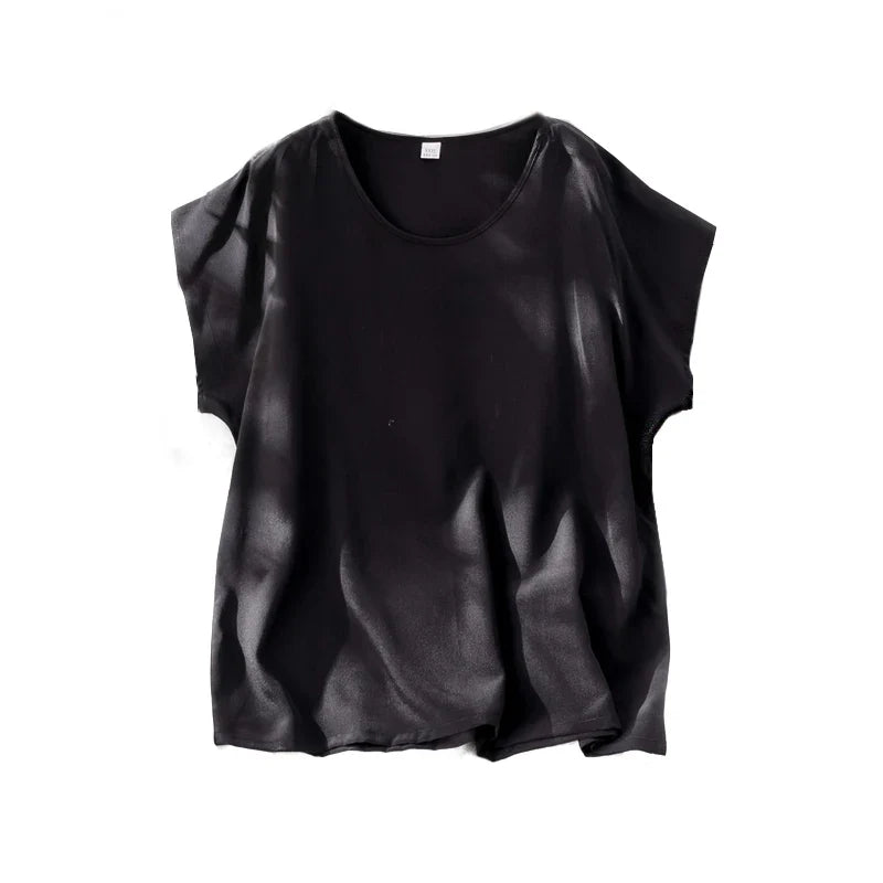 Plus Size Silketopp til Dame – Løs T-skjorte i Mulberry Silk Crepe De Chine