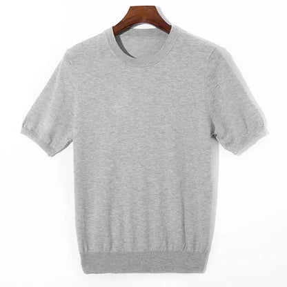 Strikket T-skjorte til Herre – Rund Hals i Ullblanding for Business Casual Stil