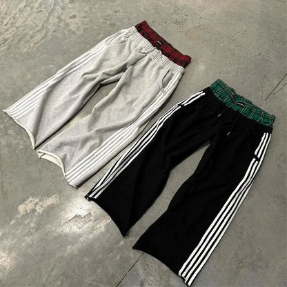 Vintage Harajuku Sweatpants – Broderte Unisex Bukser med Høyt Liv &amp; Vide Ben | Streetwear &amp; Hip Hop Stil