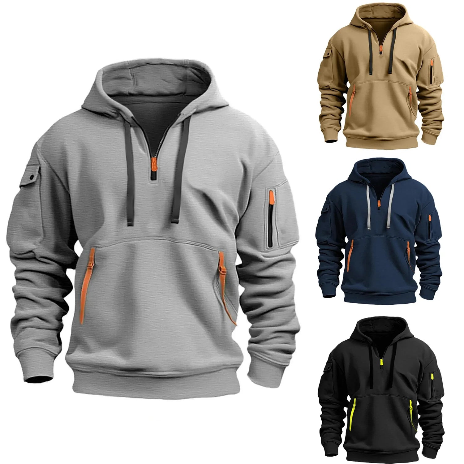 Unisex fleece hettegenser med glidelåslommer – løs passform, store størrelser