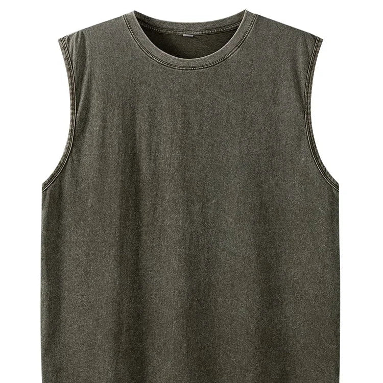 Vasket Bomulls Tank Top til Herre – Ermeløs Trenings- og Sommertopp
