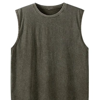 Vasket Bomulls Tank Top til Herre – Ermeløs Trenings- og Sommertopp