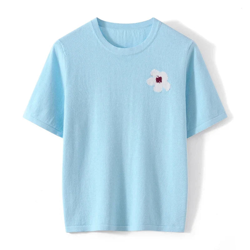 Bomulls T-skjorte til Dame – Løs Koreansk Casual Stil