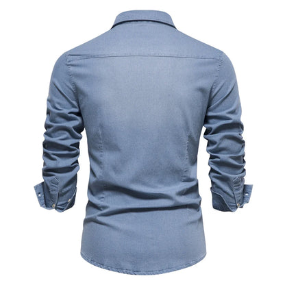 Slim Fit Denimskjorte for Herre – Elastisk Bomull og Klassisk Cowboy-stil med Moderne Passform