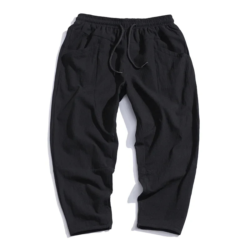 Trendy Herrebukser i 100% Bomull – Japanskinspirert, Løs Passform og Cropped Lengde (opptil 5XL)