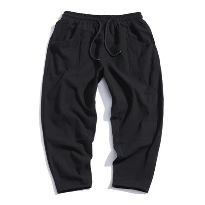 Trendy Herrebukser i 100% Bomull – Japanskinspirert, Løs Passform og Cropped Lengde (opptil 5XL)