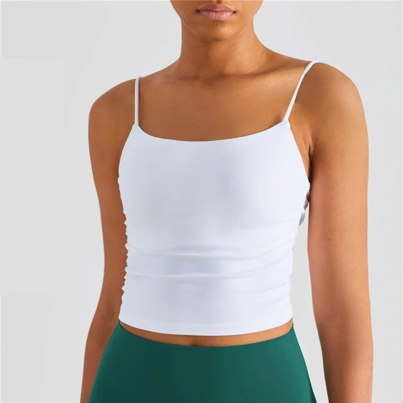 Treningstopp for dame – Sexy yoga-vest med folder, push-effekt og integrerte innlegg