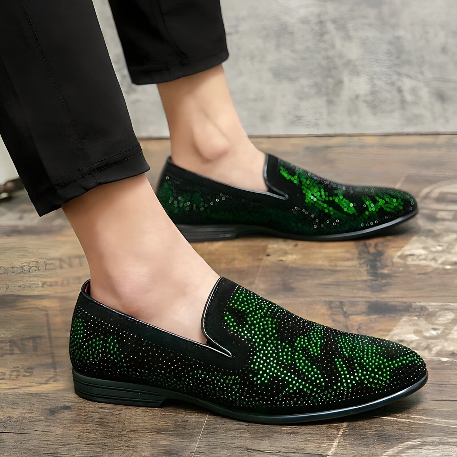 Loafers med rhinestone-utsmykning
