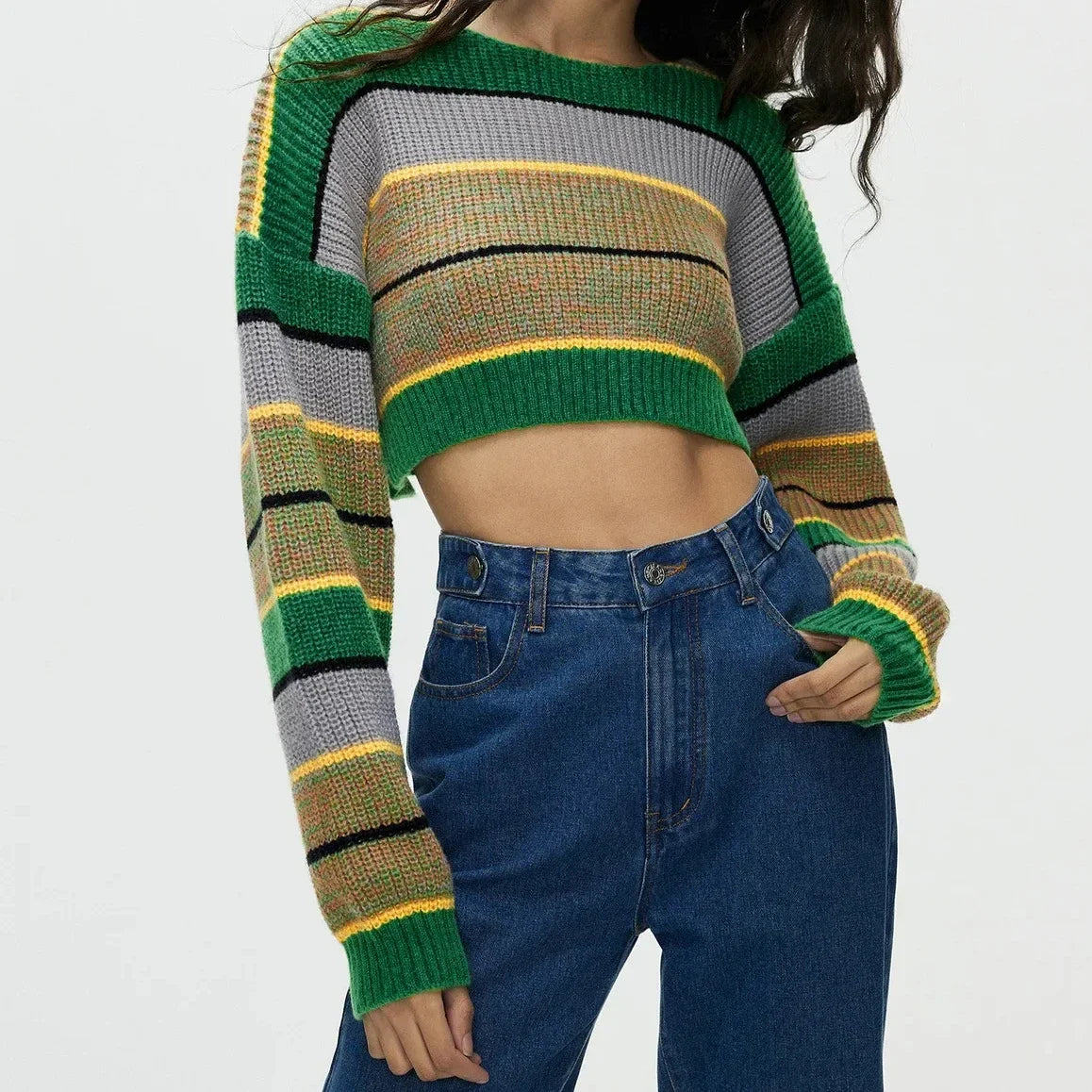 Y2K Strikkegenser for Dame – Stripete &amp; Tykk Pullover | Trendy E-girl Høst/Vinter 2025