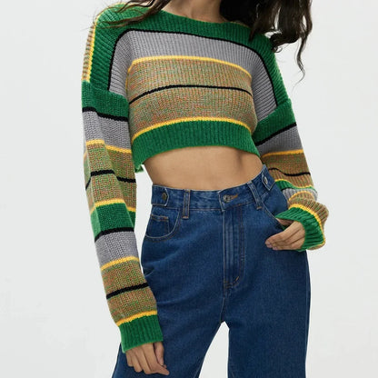 Y2K Strikkegenser for Dame – Stripete &amp; Tykk Pullover | Trendy E-girl Høst/Vinter 2025