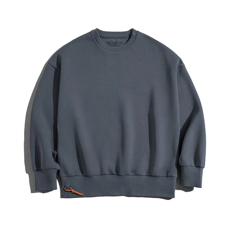 Retro Workwear Genser for Menn – Grå Off-Shoulder Sweatshirt i Space Cotton | Moderne Streetwear uten Hette