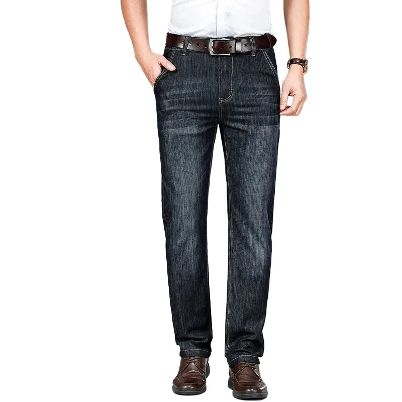 Klassiske Herrejeans i Bomull – Rett Passform i Svart Denim | Komfortable og Pustende Bukser til Sommer og Arbeid (opptil størrelse 40)
