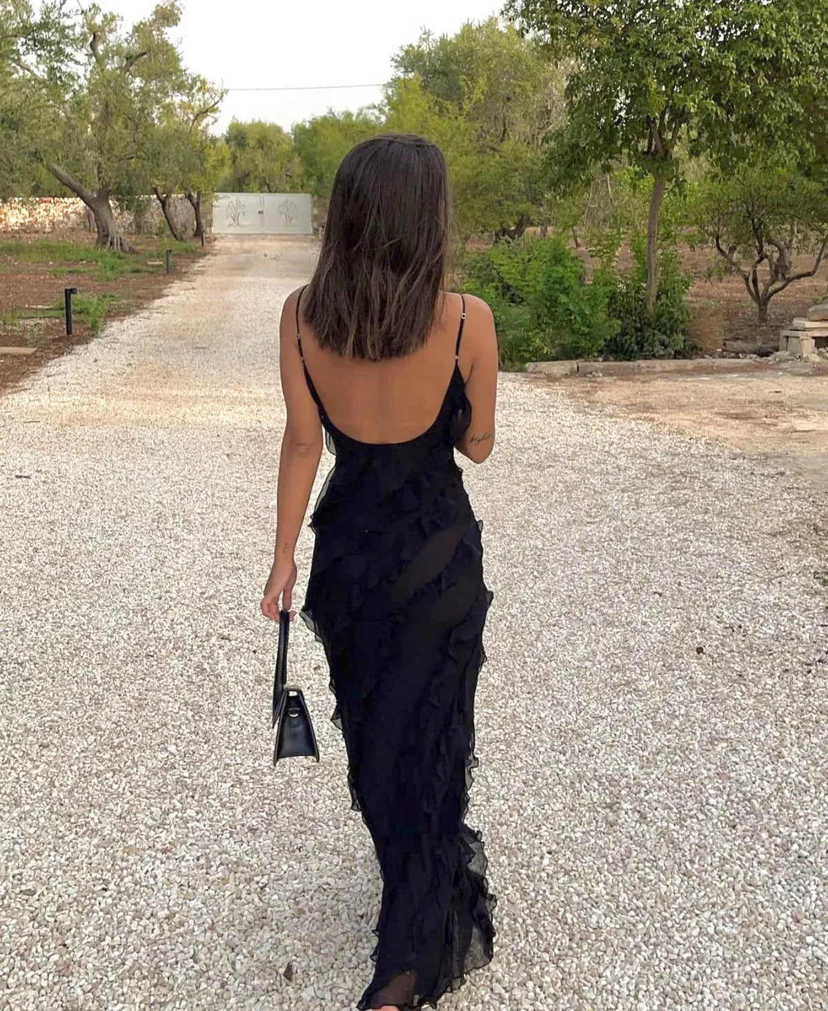 Romantisk Ruffle Chiffon Kveldsdrakt Maxi Kjole