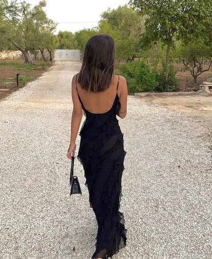 Romantisk Ruffle Chiffon Kveldsdrakt Maxi Kjole