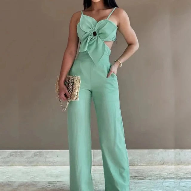 Jumpsuit med blomstret utringning
