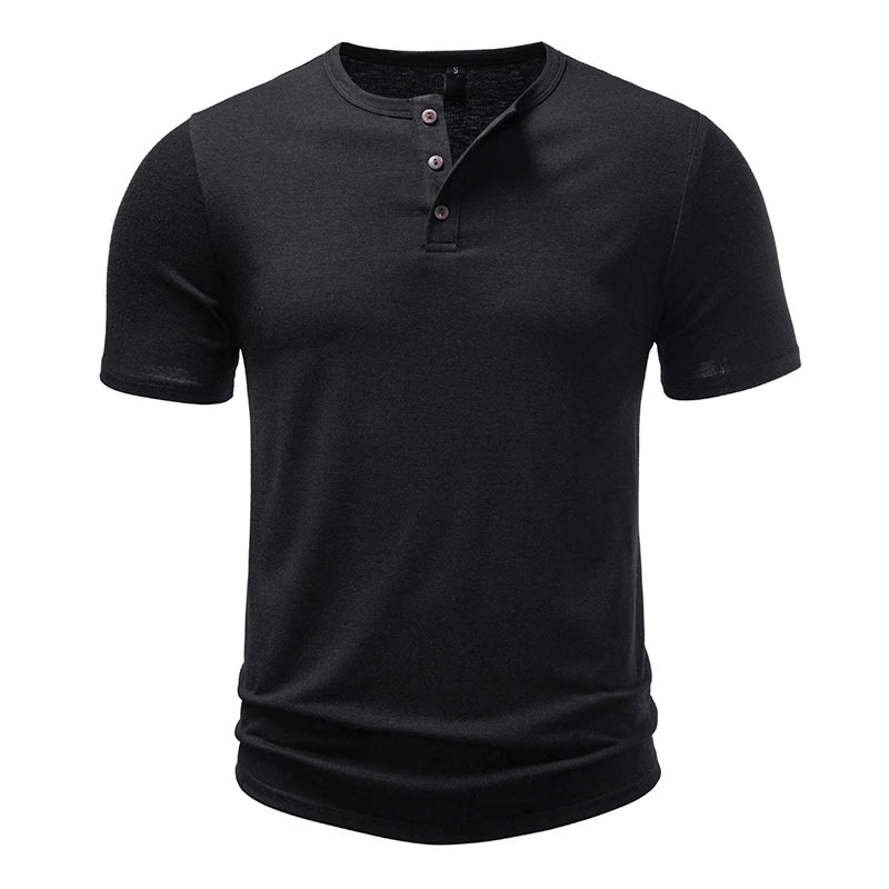 Herre T-skjorte med Henley-hals – Pustende Bomull &amp; Klassisk Sommerstil
