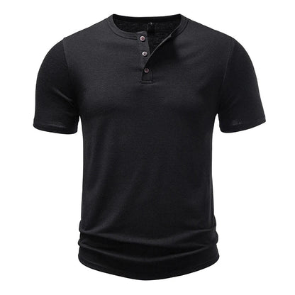 Herre T-skjorte med Henley-hals – Pustende Bomull &amp; Klassisk Sommerstil