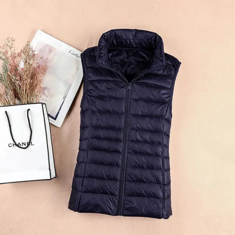 Dame Dunvest – Ultralett &amp; Varm i Hvit Andedun | Puffer Vest Høst/Vinter 2025 (opptil 8XL)