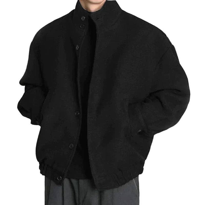 Herrejakke – Ensfarget med Ståkrage &amp; Knapper | Koreansk Streetwear i Casual Stil (S–5XL)
