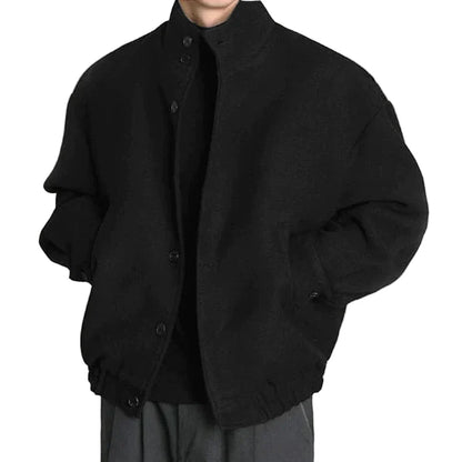 Herrejakke – Ensfarget med Ståkrage &amp; Knapper | Koreansk Streetwear i Casual Stil (S–5XL)